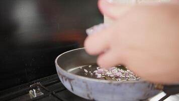 Throw Diced Onions Into A Pan With Olive Oil For Frying video