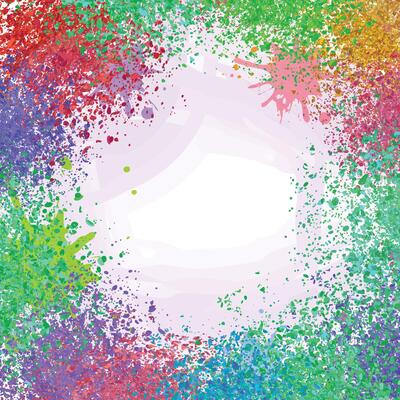 Square copy space design surrounded by colorful powder and splashes, perfect for customization and creative festival themes