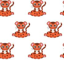 Seamless pattern with cute tiger. illustration in flat style. Can be used for fabric, wrapping paper, scrapbooking, textile, poster etc. vector