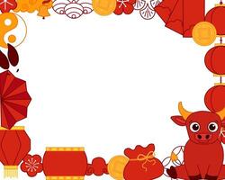 2033 Chinese new year, lunar lantern festival, year of the Bull template graphic line rectangle frame design with chinese traditional elements. vector