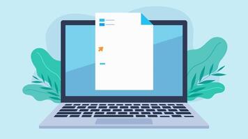 Document with graph on laptop screen. The chart gradually animates and then subsequent text elements. Clip in resolution up to 4k. Animation in flat style. Laptop z danymi na ekranie video