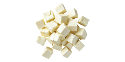 Cubes of white cheese stacked together isolated on transparent background png
