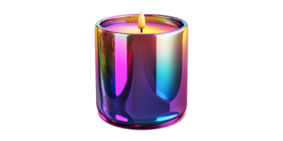 Multicolored iridescent candle with flame isolated on transparent background png