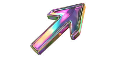 Iridescent 3d arrow pointing upwards isolated on transparent background png