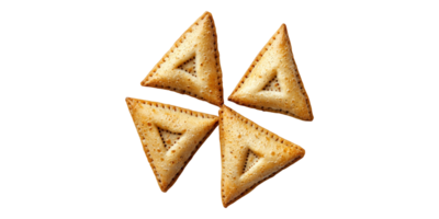 Triangle shaped crackers arranged in a group of four isolated on transparent background png
