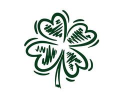 Patricks Day, green Clover, set on white, hand drawn illustrations. vector