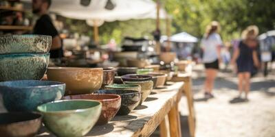 Explore the vibrant and colorful handmade pottery available at the Artisan Market today photo