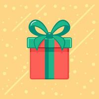 Gift red box with green bow isolated on yellow background. Concept for celebrating Birthday, New Year, Valentine's Day. On a white background vector