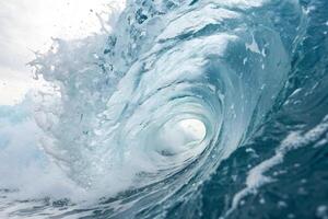 Close up view of the blue ocean waves creating beautiful curve photo