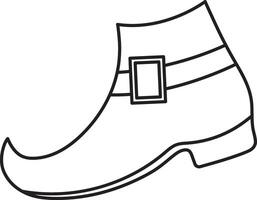 St. Patrick's Day, leprechaun's pointed shoe, black and white linear icon isolated on a white transparent background vector