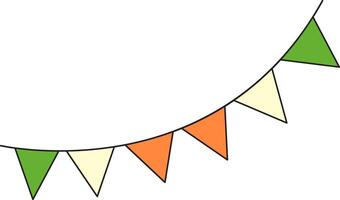 St. Patrick's Day, a garland of triangular paper flags in the colors of the flag of Ireland, green, white, orange, retro vintage style, flat icon isolated on a white transparent background vector