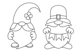 St. Patrick's Day, set of leprechauns with a long beard, black and white linear icon isolated on a white transparent background vector