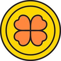 St. Patrick's Day, gold coin with four-leaf clover, retro vintage style, flat icon isolated on a white transparent background vector