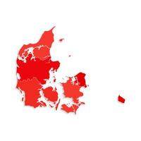 Denmark map with border highlighted regions, states, isolated on white background. Template map of Denmark. Detailed illustration. vector