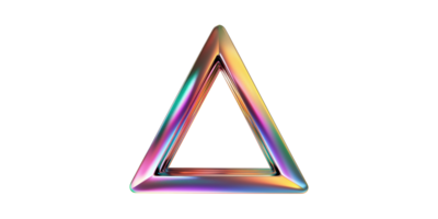 Metallic triangular frame with colorful gradient hues isolated on transparent background png