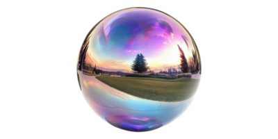 Iridescent reflective egg with sunset scene isolated on transparent background png