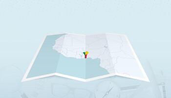 Map of Benin with the flag of Benin in the contour of the map on a trip abstract backdrop. vector