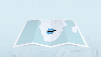 Map of Botswana with the flag of Botswana in the contour of the map on a trip abstract backdrop. vector