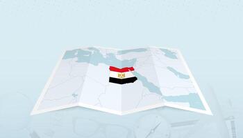 Map of Egypt with the flag of Egypt in the contour of the map on a trip abstract backdrop. vector