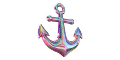 Iridescent anchor with shimmering colors isolated on transparent background png