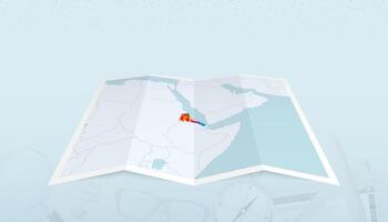 Map of Eritrea with the flag of Eritrea in the contour of the map on a trip abstract backdrop. vector