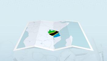 Map of Tanzania with the flag of Tanzania in the contour of the map on a trip abstract backdrop. vector