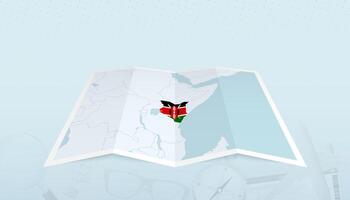 Map of Kenya with the flag of Kenya in the contour of the map on a trip abstract backdrop. vector