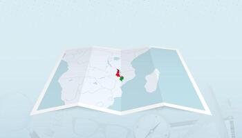 Map of Malawi with the flag of Malawi in the contour of the map on a trip abstract backdrop. vector