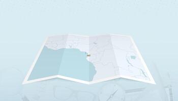 Map of Equatorial Guinea with the flag of Equatorial Guinea in the contour of the map on a trip abstract backdrop. vector