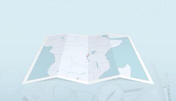 Map of Burundi with the flag of Burundi in the contour of the map on a trip abstract backdrop. vector