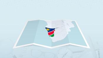 Map of Namibia with the flag of Namibia in the contour of the map on a trip abstract backdrop. vector