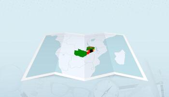 Map of Zambia with the flag of Zambia in the contour of the map on a trip abstract backdrop. vector