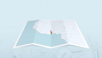 Map of Togo with the flag of Togo in the contour of the map on a trip abstract backdrop. vector