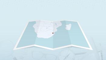 Map of Swaziland with the flag of Swaziland in the contour of the map on a trip abstract backdrop. vector
