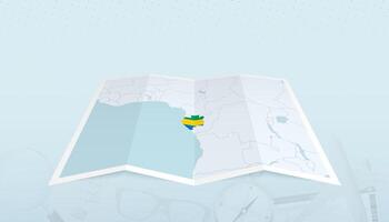 Map of Gabon with the flag of Gabon in the contour of the map on a trip abstract backdrop. vector