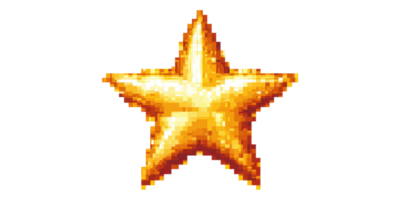 Golden pixel art star isolated on transparent background png