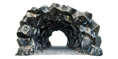 Rocky tunnel entrance with stone path isolated on transparent background png