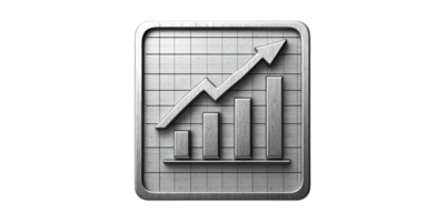 Metallic bar chart with arrow icon isolated on transparent background png