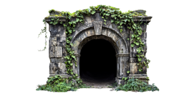 Ancient stone archway covered in vines isolated on transparent background png