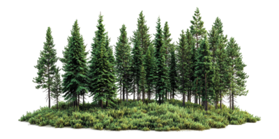 Evergreen forest trees with shrubs isolated on transparent background png