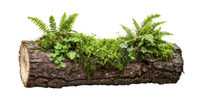 Log with moss and ferns isolated on transparent background png