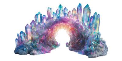 Vibrant quartz crystal formation with rainbow colors isolated on transparent background png