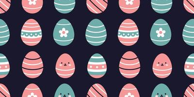 seamless pattern with easter eggs. Cute easter eggs on dark background in flat design. Wrapping paper or fabric design. Easter springtime seamless pattern illustration. vector