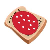 Brown hand-drawn illustration of rectangular piece of bread with seeds and sausage isolated on a white background vector