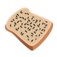 Brown hand-drawn illustration of rectangular piece of bread with seeds isolated on a white background vector