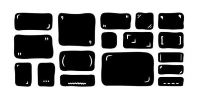 Doodle text box. Hand drawn bubble shapes and frames for social media. Text shape, organic child free form. Abstract black square speech blobs for dialog vector