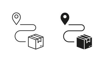 Delivery Service Route Icon. Parcel Location Line and Silhouette Icon Set. Order Path Sign. Editable Stroke. Isolated Illustration vector
