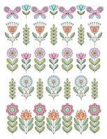 A set of floral borders in simple line art style to create different designs. vector
