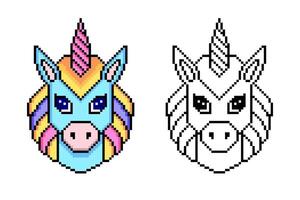 Unicorn in pixel art style on white background. vector