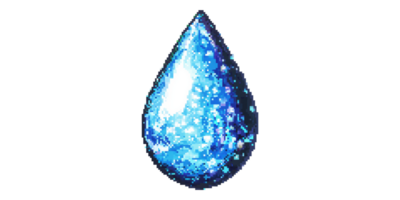 Blue sparkling water drop in pixel art isolated on transparent background png